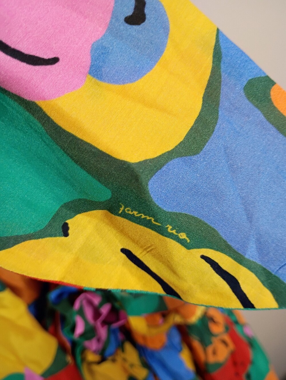 FARM Rio Multicolor Fruit Landscape Smocked Puff Sleeve Midi Dress Size Medium - Picture 9 of 14